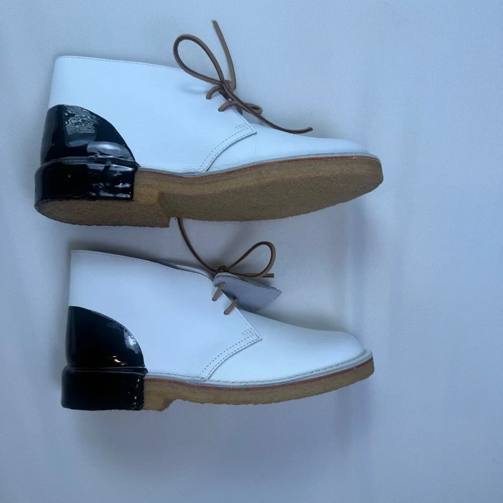 Clarks Originals Desert Boot White Black Dipped Patent Leather Chukka US 7M UK6G